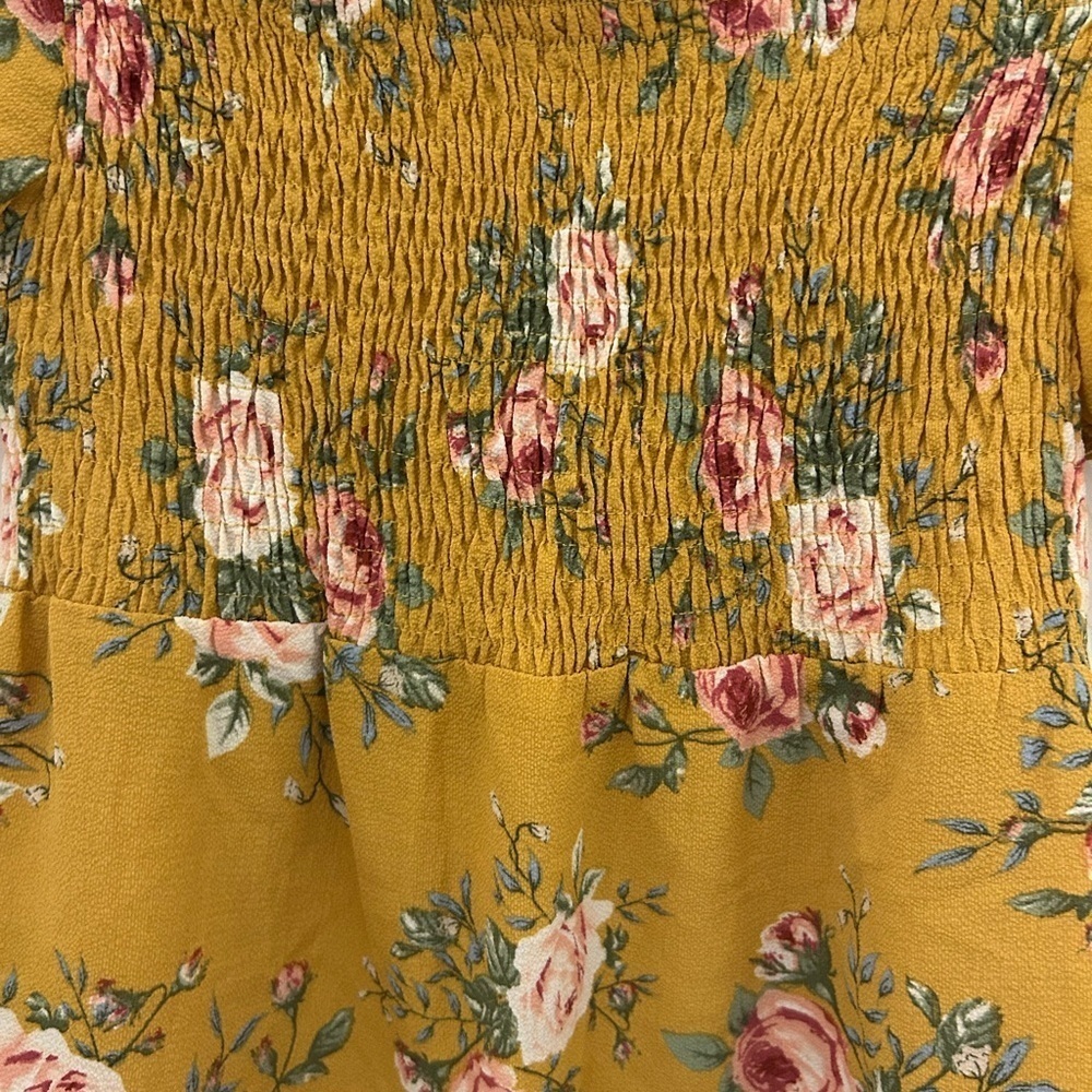 Monteau Mustard Floral Off-Shoulder Blouse, Sz M - Picture 2 of 5